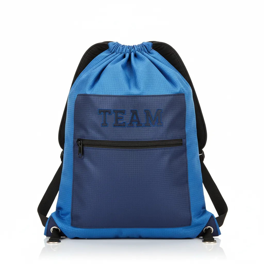 Custom Wrestling Cinch Bag - Blue, Navy - Cinch Bag Columbia Front Panel - Front View - HAMCO Sports Inc.