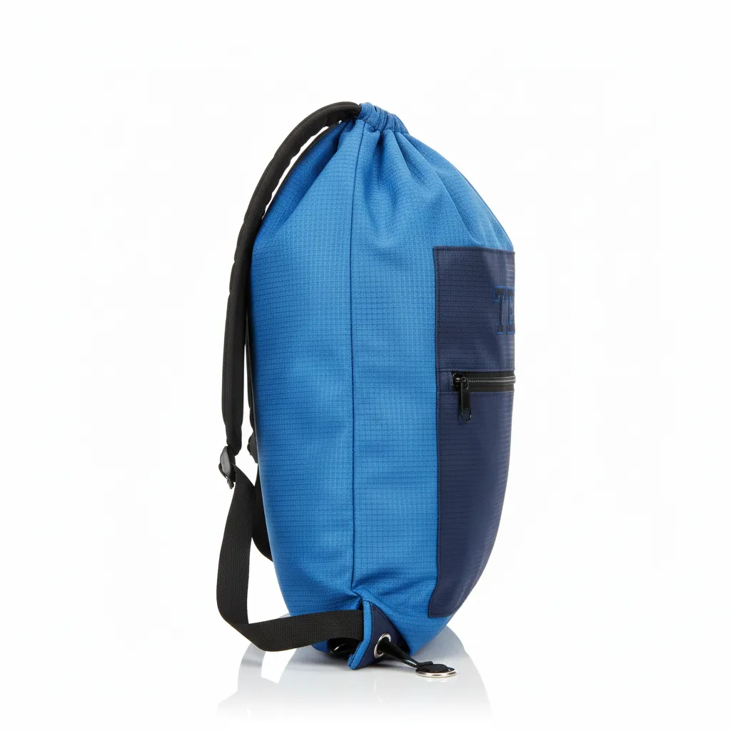 Custom Wrestling Cinch Bag - Blue, Navy - Cinch Bag Columbia Front Panel - Side View - HAMCO Sports Inc.