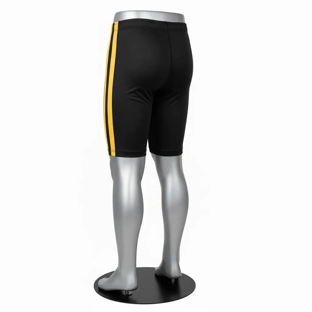 Custom Wrestling Compression Shorts - Black, Gold - Compression Shorts Vegas Dual Stripe - Back View - HAMCO Sports Inc.