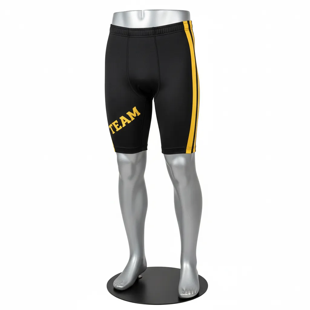 Custom Wrestling Compression Shorts - Black, Gold - Compression Shorts Vegas Dual Stripe - Front View - HAMCO Sports Inc.