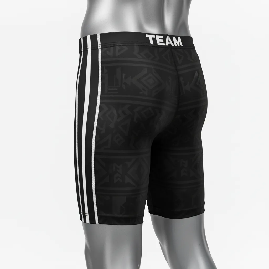 Custom Wrestling Compression Shorts - Black, White - Compression Shorts Side Stripe - Side View - HAMCO Sports Inc.