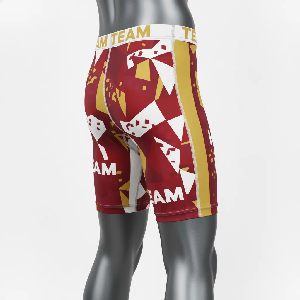 Custom Wrestling Compression Shorts - Burgundy, Gold - Compression Shorts Vegas Stripe - Back View - HAMCO Sports Inc.