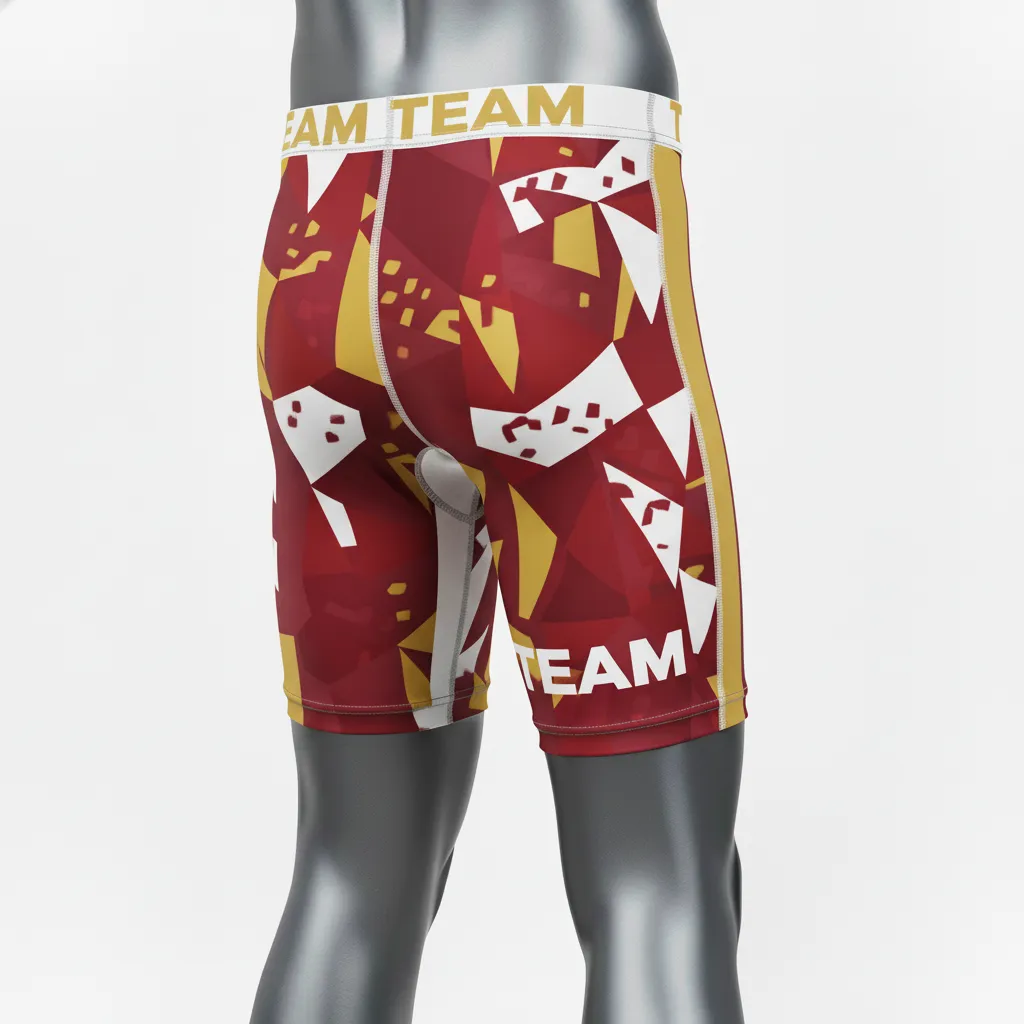 Custom Wrestling Compression Shorts - Burgundy, Gold - Compression Shorts Vegas Stripe - Front View - HAMCO Sports Inc.