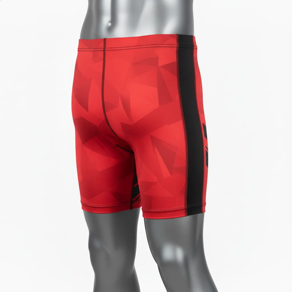 Custom Wrestling Compression Shorts - Black - Compression Shorts Cardinal Side Panel - Back View - HAMCO Sports Inc.