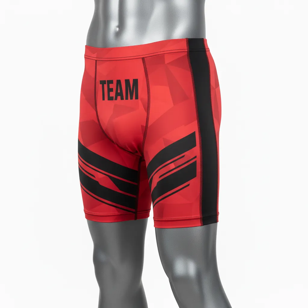Custom Wrestling Compression Shorts - Black - Compression Shorts Cardinal Side Panel - Front View - HAMCO Sports Inc.