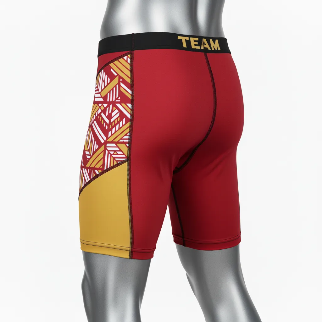 Custom Wrestling Compression Shorts - Gold - Compression Shorts Cardinal Vegas Stripe - Back View - HAMCO Sports Inc.