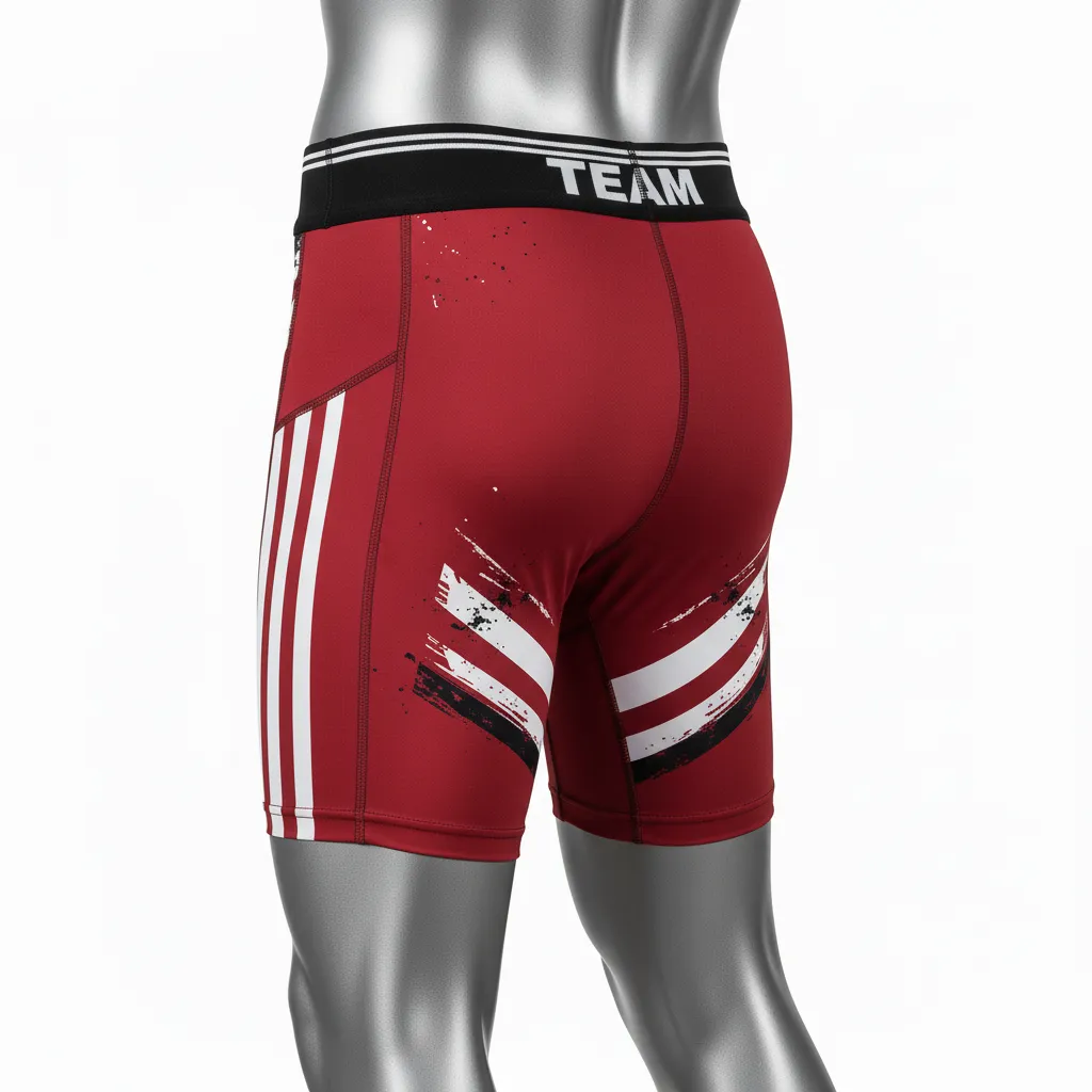 Custom Wrestling Compression Shorts - White - Compression Shorts Cardinal Panel - Back View - HAMCO Sports Inc.