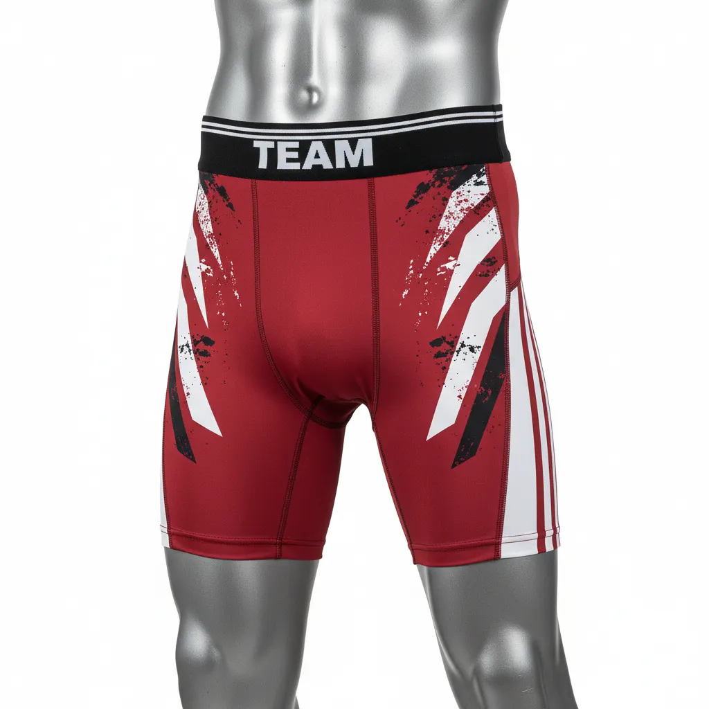 Custom Wrestling Compression Shorts - White - Compression Shorts Cardinal Panel - Front View - HAMCO Sports Inc.