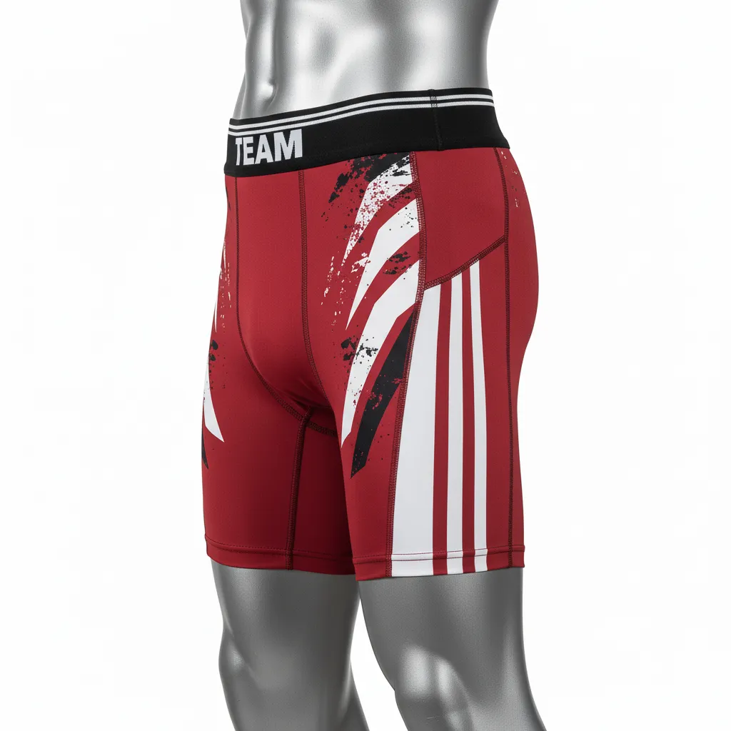 Custom Wrestling Compression Shorts - White - Compression Shorts Cardinal Panel - Side View - HAMCO Sports Inc.