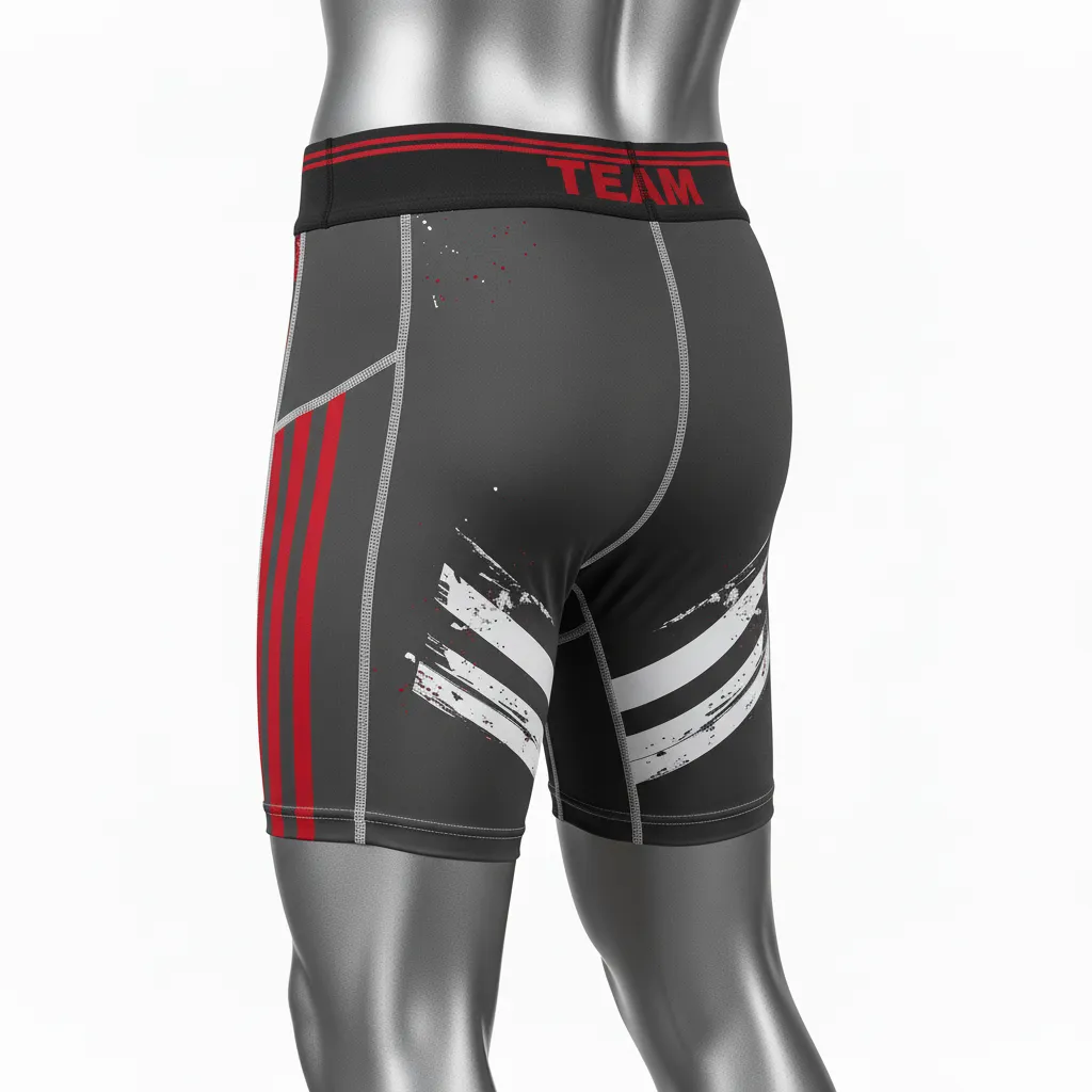 Custom Wrestling Compression Shorts - Red - Compression Shorts Charcoal Stripe - Front View - HAMCO Sports Inc.