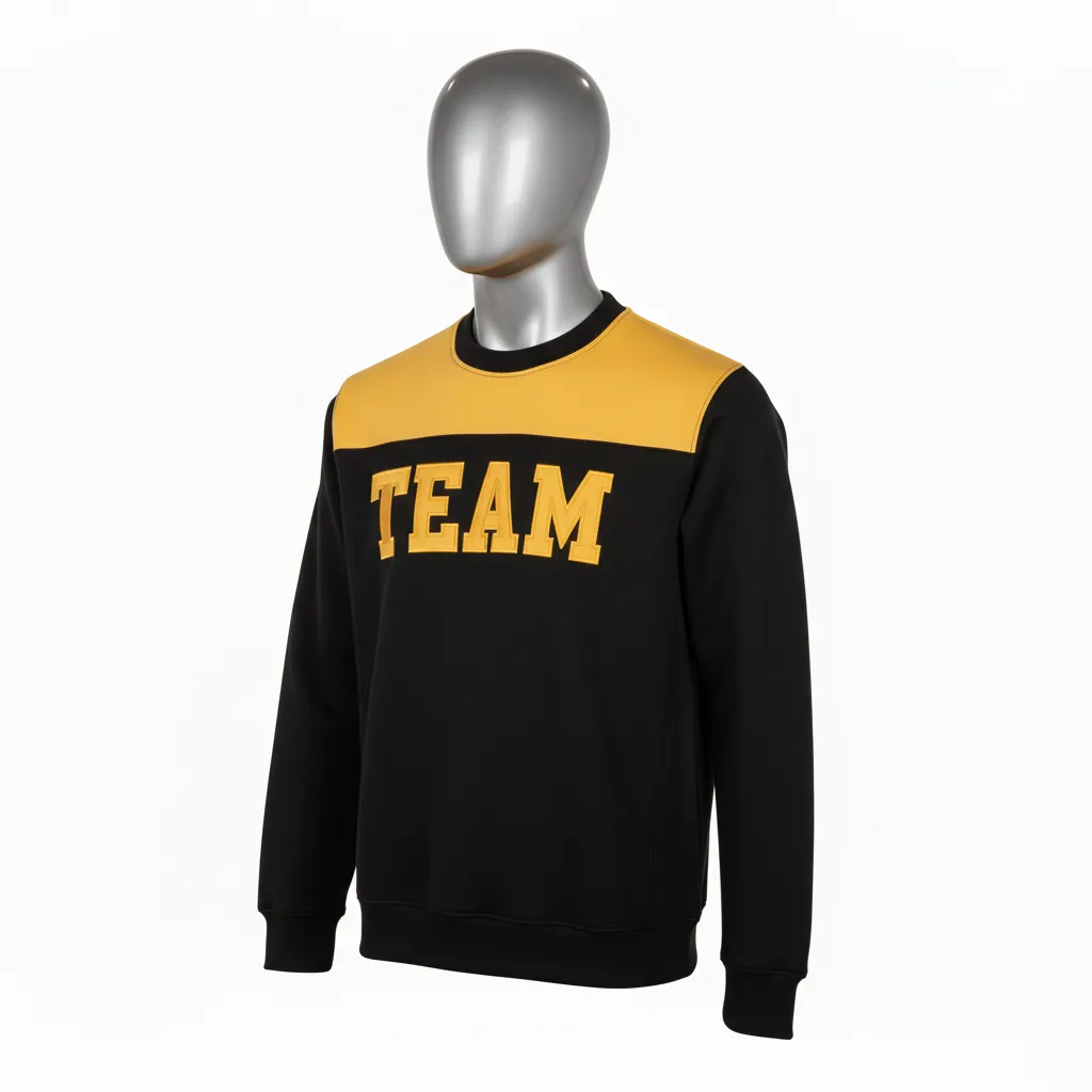 Custom Wrestling Crewneck Sweatshirt - Black, Gold - Crewneck Sweatshirt Vegas Shoulder Stripe - Front View - HAMCO Sports Inc.