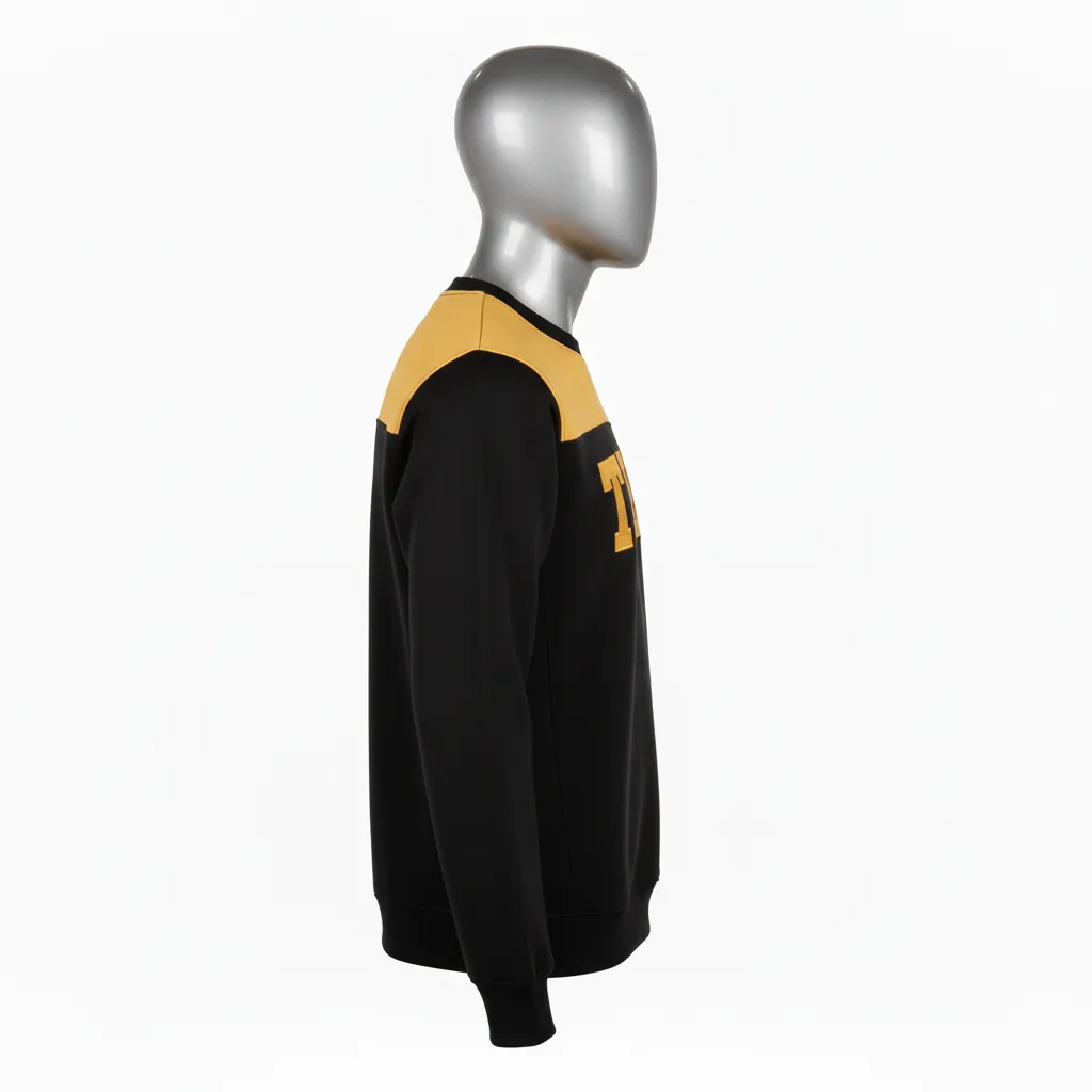 Custom Wrestling Crewneck Sweatshirt - Black, Gold - Crewneck Sweatshirt Vegas Shoulder Stripe - Side View - HAMCO Sports Inc.