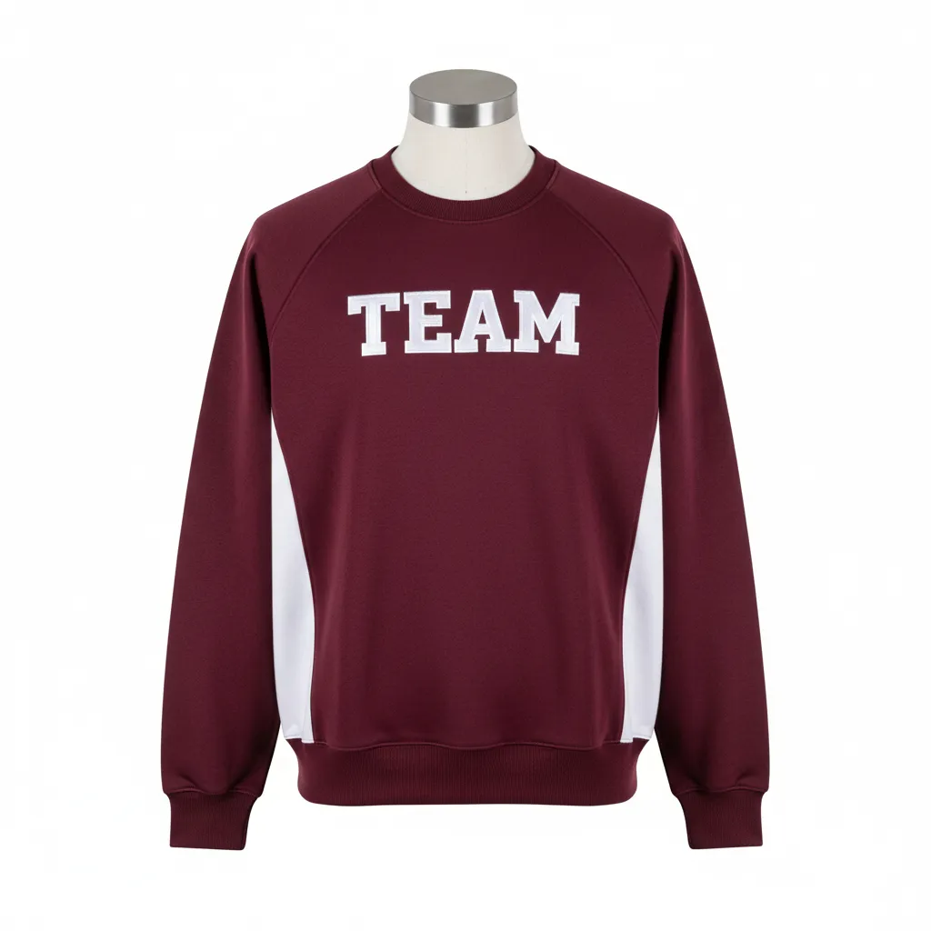 Custom Wrestling Crewneck Sweatshirt - Burgundy, White - Crewneck Sweatshirt Side Panel - Front View - HAMCO Sports Inc.
