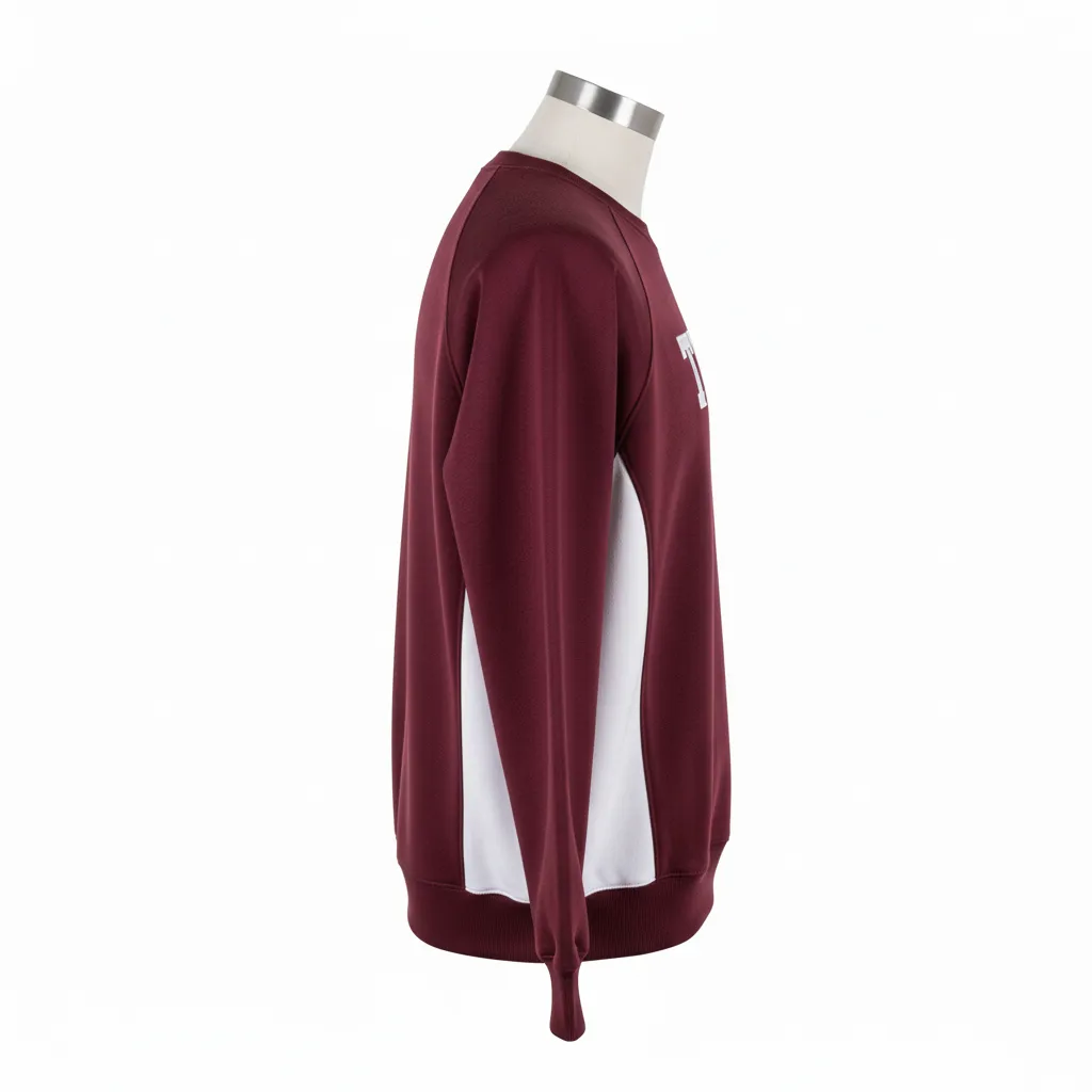 Custom Wrestling Crewneck Sweatshirt - Burgundy, White - Crewneck Sweatshirt Side Panel - Side View - HAMCO Sports Inc.