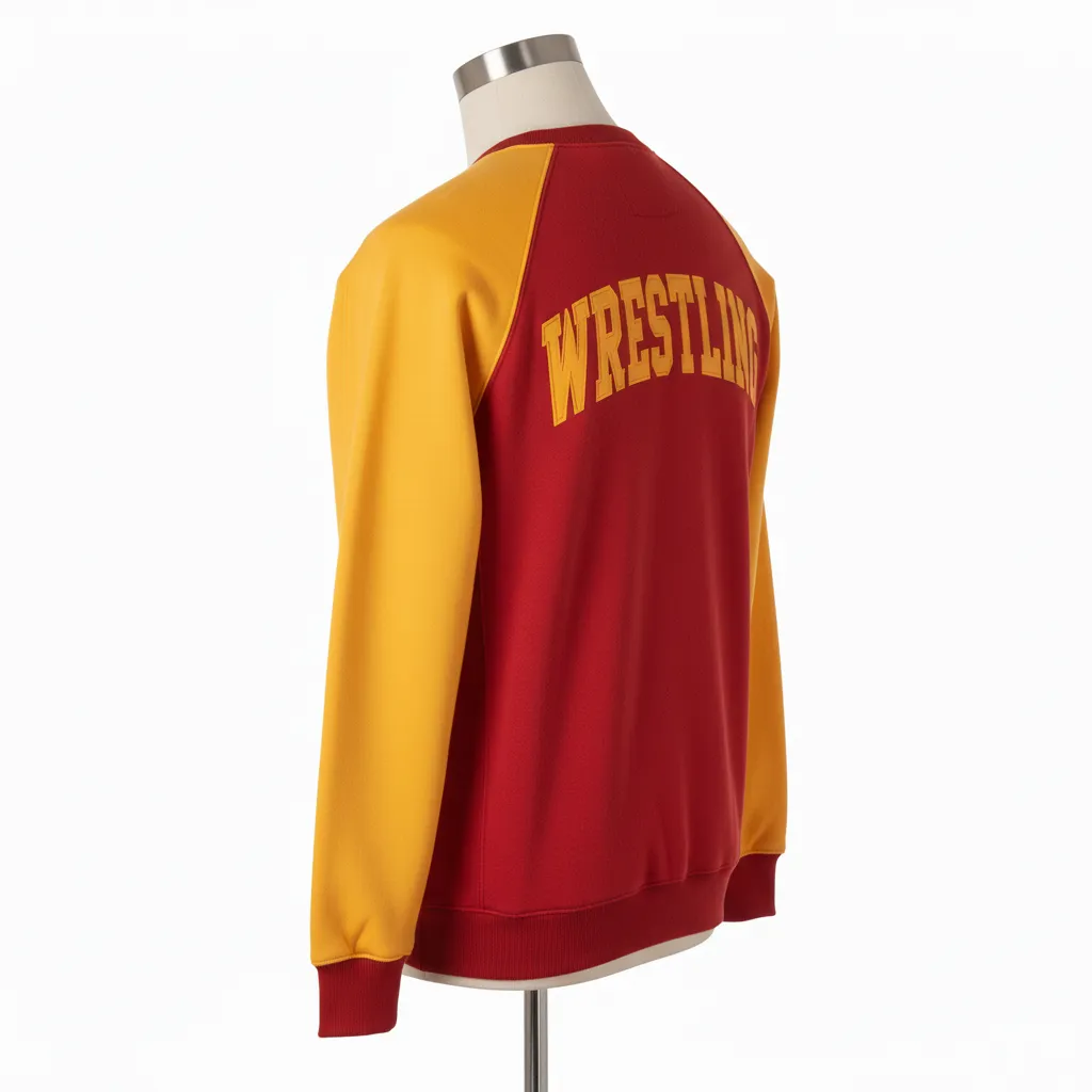 Custom Wrestling Crewneck Sweatshirt - Gold - Crewneck Sweatshirt Cardinal Vegas Raglan - Back View - HAMCO Sports Inc.