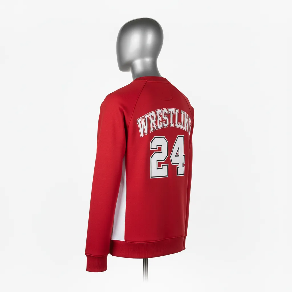 Custom Wrestling Crewneck Sweatshirt - White - Crewneck Sweatshirt Cardinal Side Panel - Back View - HAMCO Sports Inc.