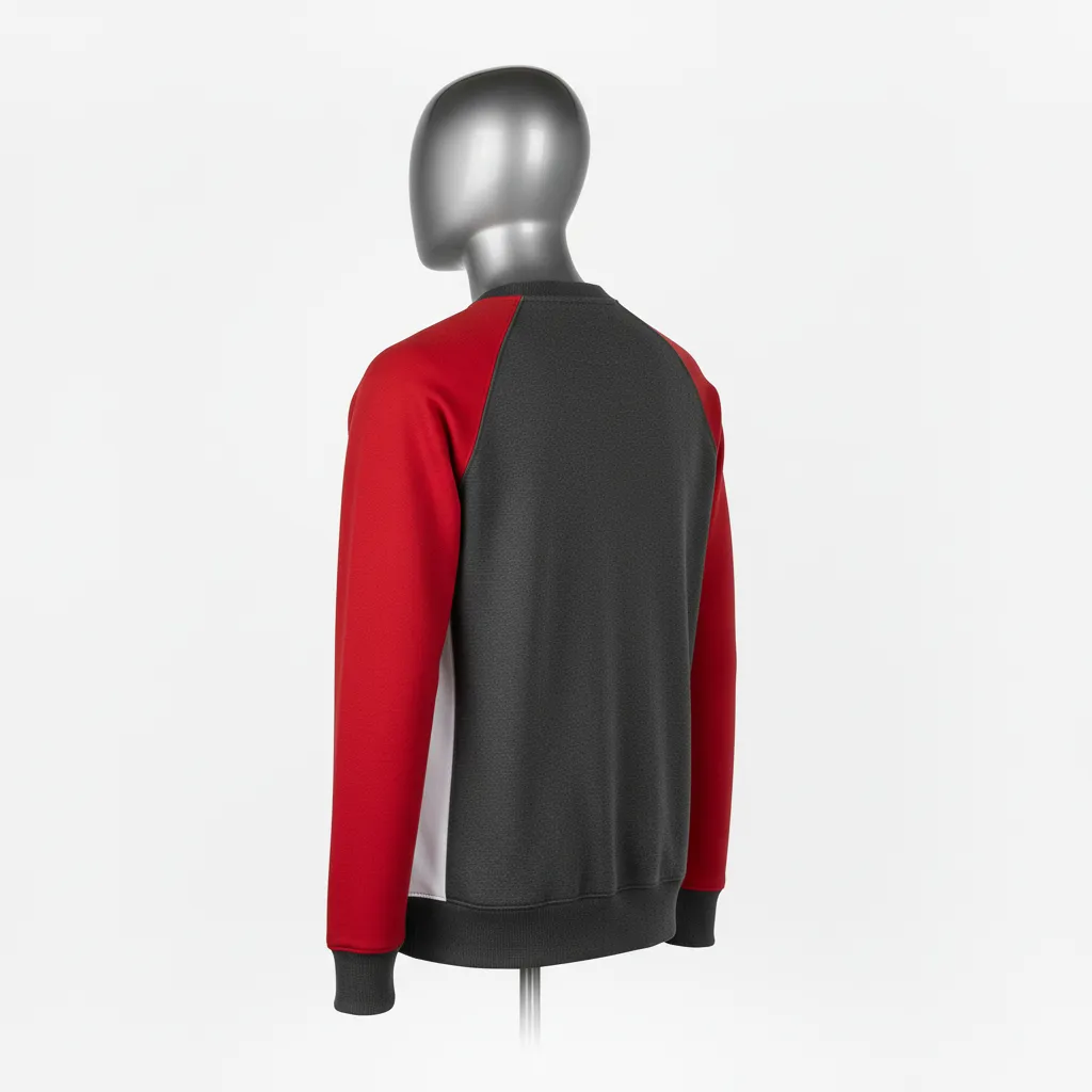 Custom Wrestling Crewneck Sweatshirt - Red - Crewneck Sweatshirt Charcoal Shoulder Panel - Back View - HAMCO Sports Inc.