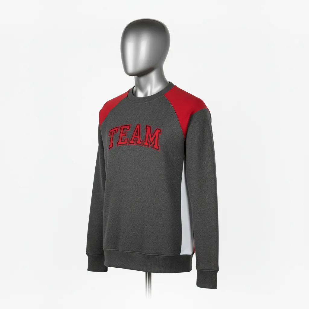 Custom Wrestling Crewneck Sweatshirt - Red - Crewneck Sweatshirt Charcoal Shoulder Panel - Front View - HAMCO Sports Inc.