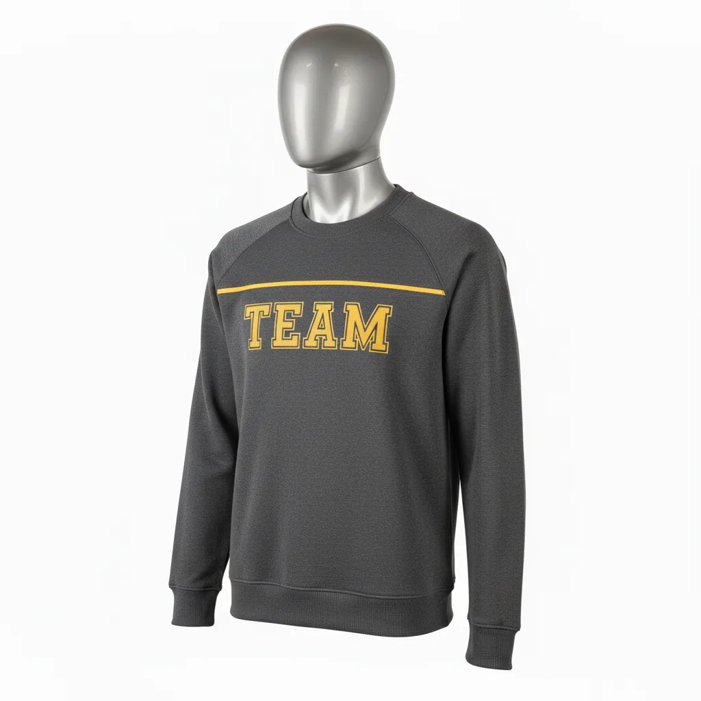 Custom Wrestling Crewneck Sweatshirt - Gold - Crewneck Sweatshirt Charcoal Vegas Shoulder Stripe - Front View - HAMCO Sports Inc.