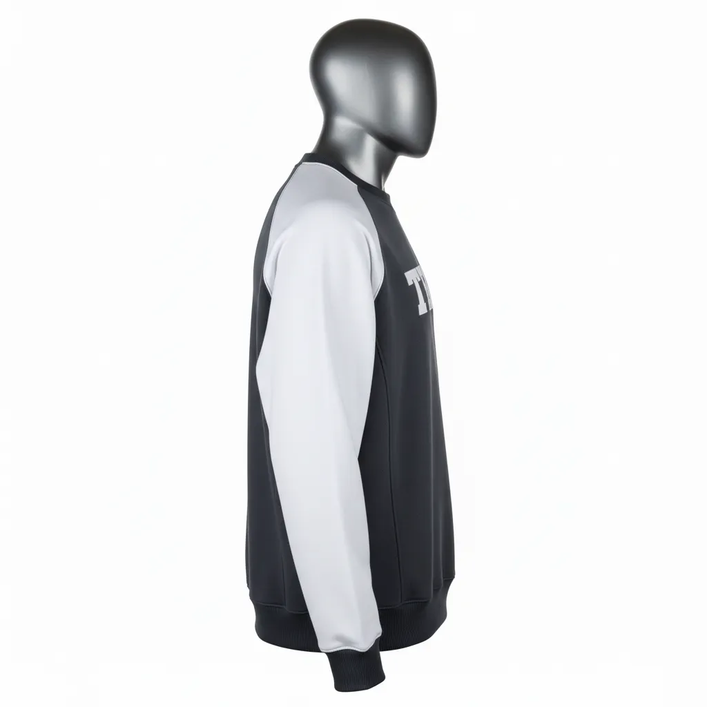 Custom Wrestling Crewneck Sweatshirt - White - Crewneck Sweatshirt Charcoal Raglan Sleeve - Side View - HAMCO Sports Inc.