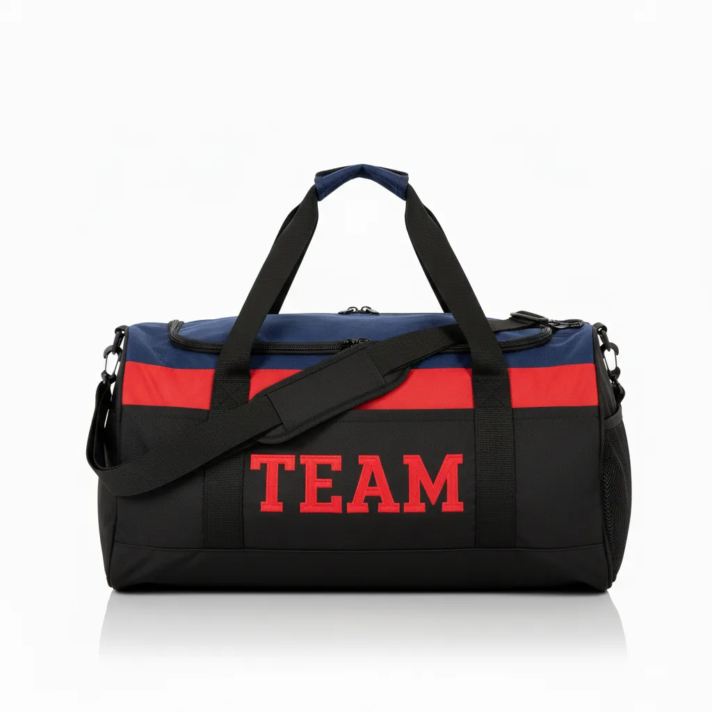Custom Wrestling Duffle Bag - Black, Red - Duffle Bag Contrast Stripe - Front View - HAMCO Sports Inc.