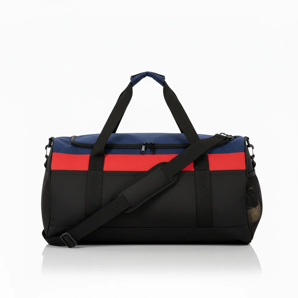Custom Wrestling Duffle Bag - Black, Red - Duffle Bag Contrast Stripe - Side View - HAMCO Sports Inc.