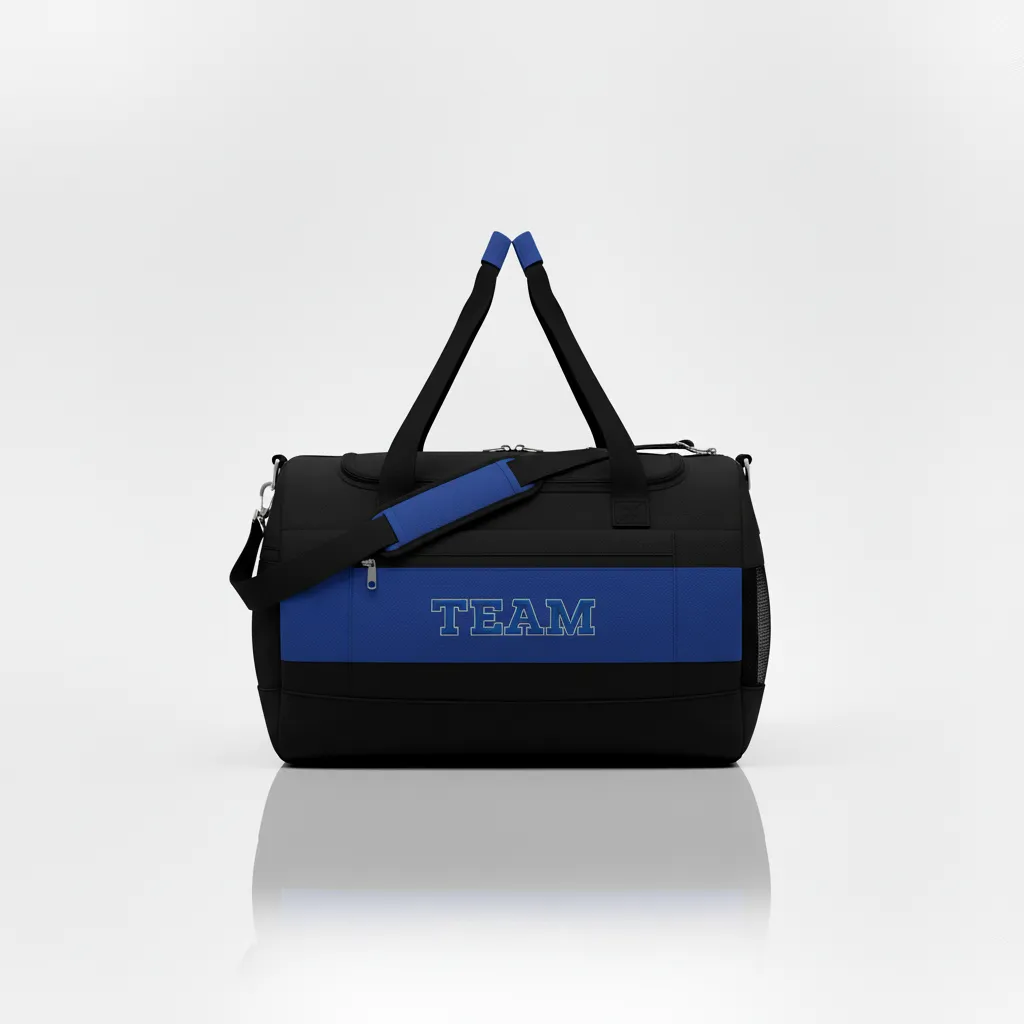 Custom Wrestling Duffle Bag - Black - Duffle Bag Royal Contrast Stripe - Front View - HAMCO Sports Inc.