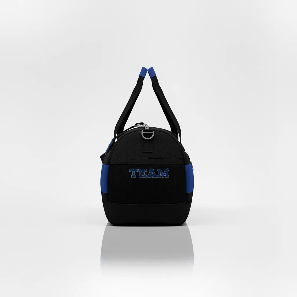 Custom Wrestling Duffle Bag - Black - Duffle Bag Royal Contrast Stripe - Side View - HAMCO Sports Inc.