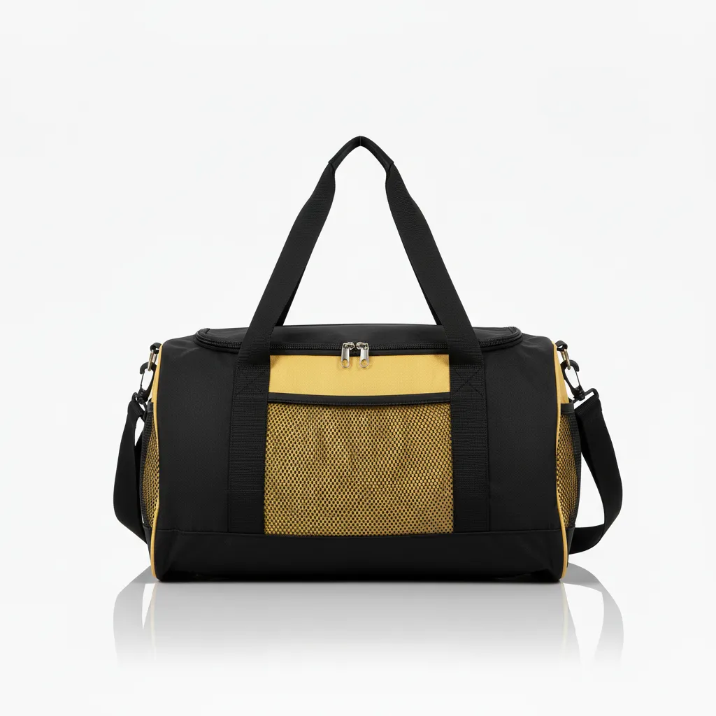 Custom Wrestling Duffle Bag - Black, Gold - Duffle Bag Vegas Side Panel - Back View - HAMCO Sports Inc.