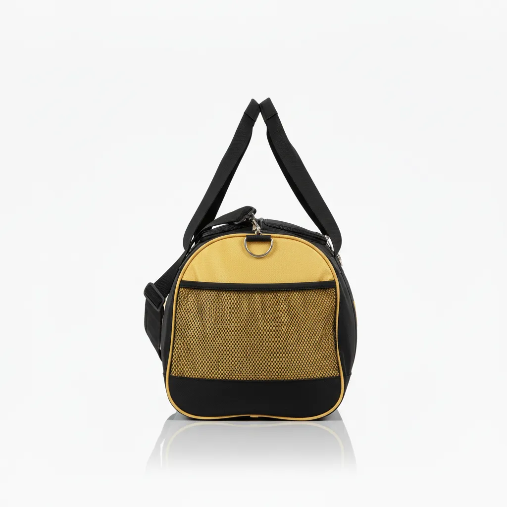 Custom Wrestling Duffle Bag - Black, Gold - Duffle Bag Vegas Side Panel - Side View - HAMCO Sports Inc.