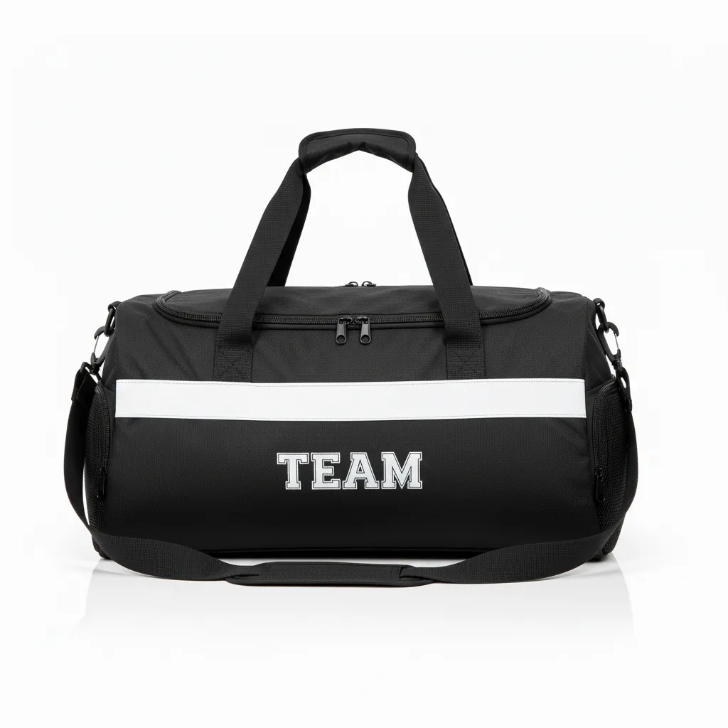 Custom Wrestling Duffle Bag - Black, White - Duffle Bag Contrast Stripe - Back View - HAMCO Sports Inc.