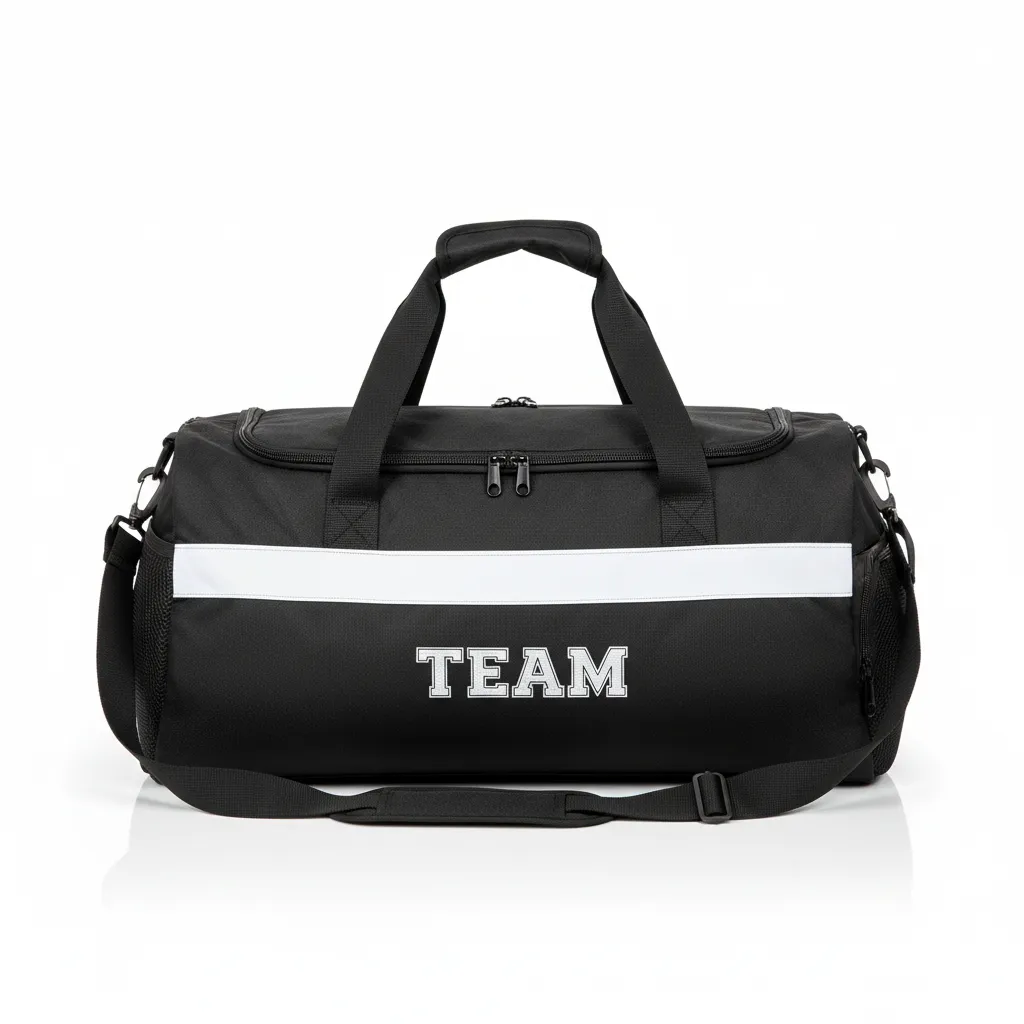 Custom Wrestling Duffle Bag - Black, White - Duffle Bag Contrast Stripe - Front View - HAMCO Sports Inc.