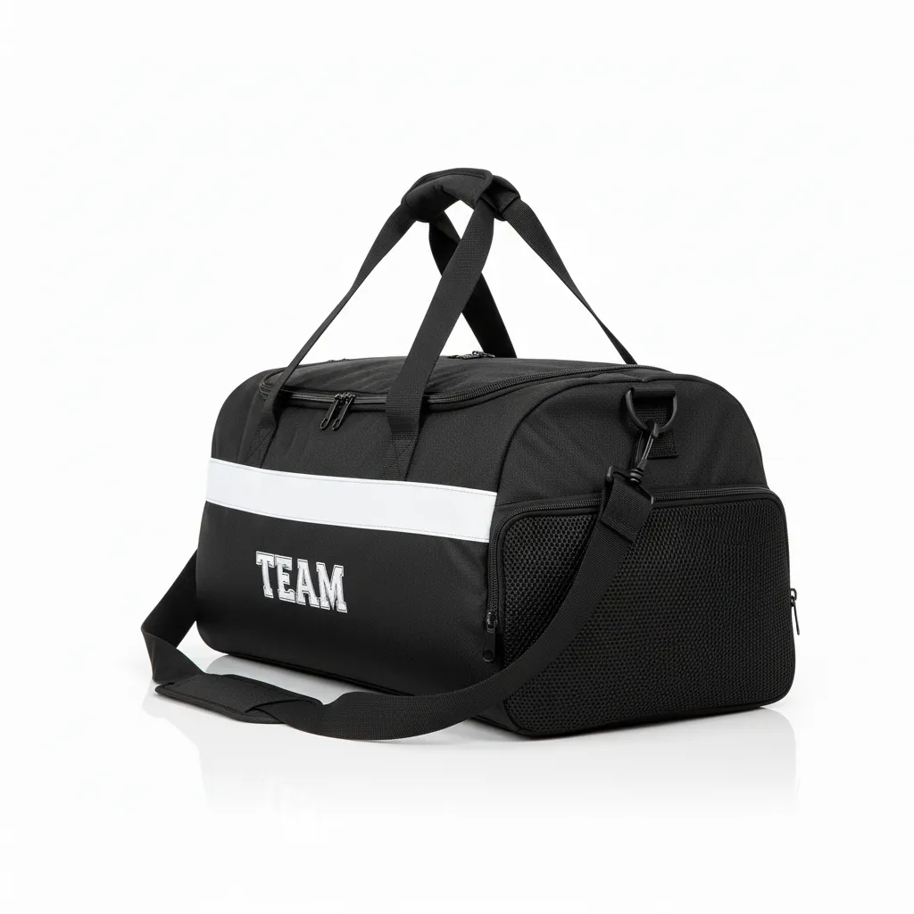Custom Wrestling Duffle Bag - Black, White - Duffle Bag Contrast Stripe - Side View - HAMCO Sports Inc.