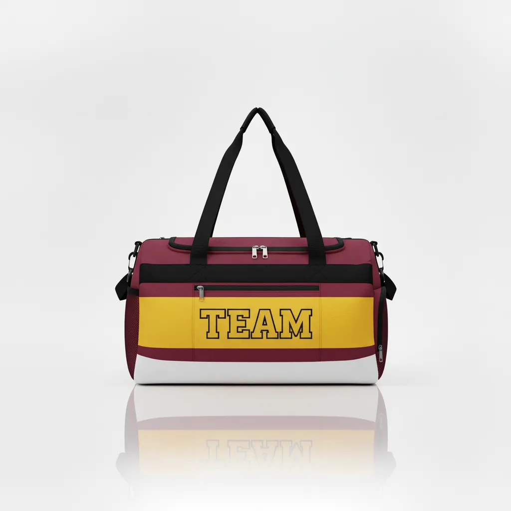 Custom Wrestling Duffle Bag - Burgundy, Gold - Duffle Bag Vegas Contrast Stripe - Front View - HAMCO Sports Inc.