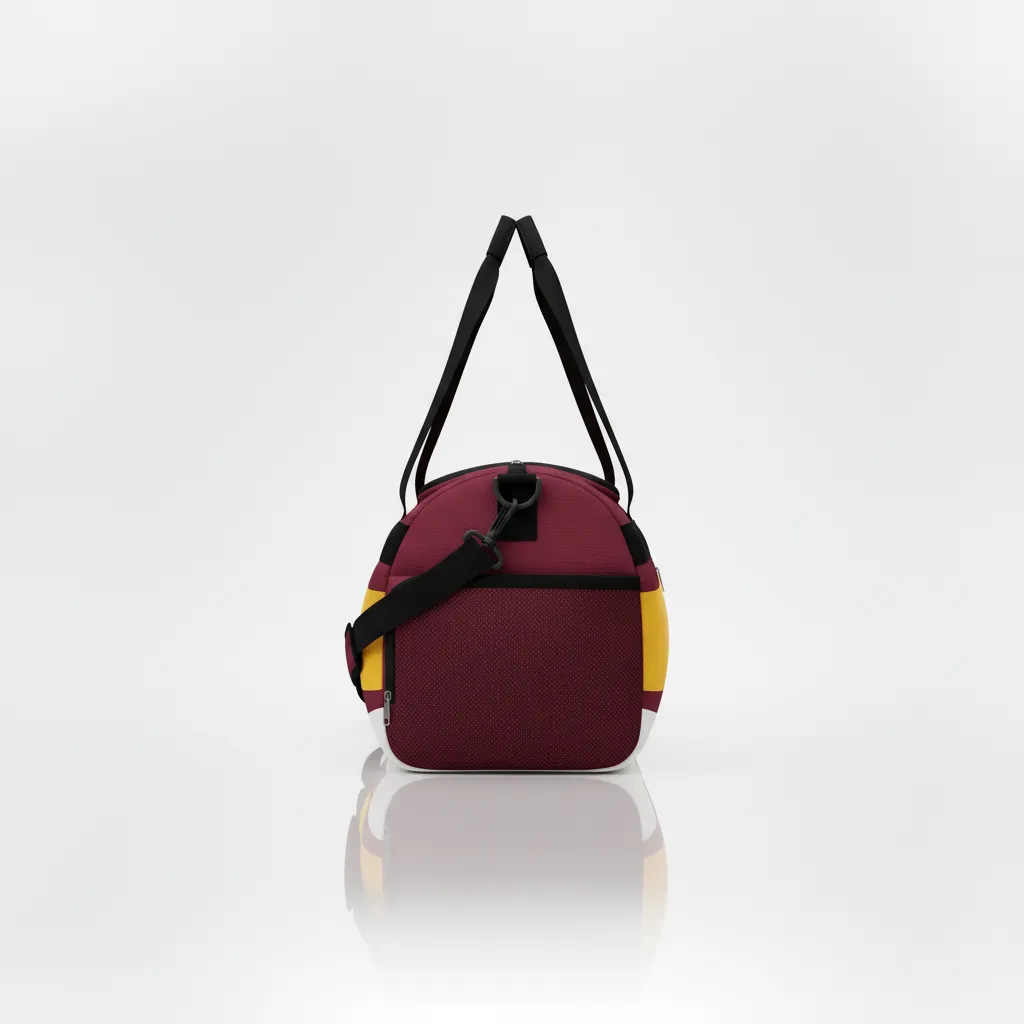 Custom Wrestling Duffle Bag - Burgundy, Gold - Duffle Bag Vegas Contrast Stripe - Side View - HAMCO Sports Inc.