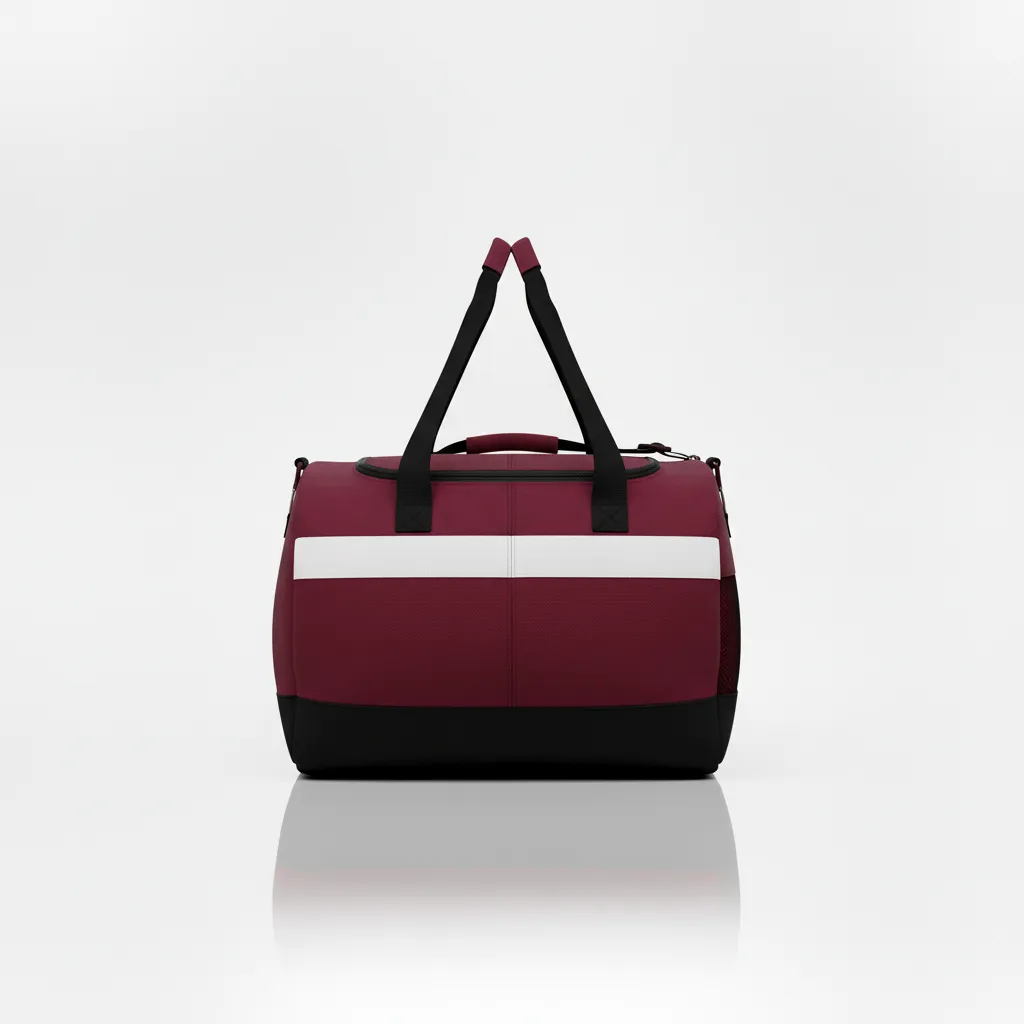 Custom Wrestling Duffle Bag - Burgundy, White - Duffle Bag Contrast Stripe - Back View - HAMCO Sports Inc.