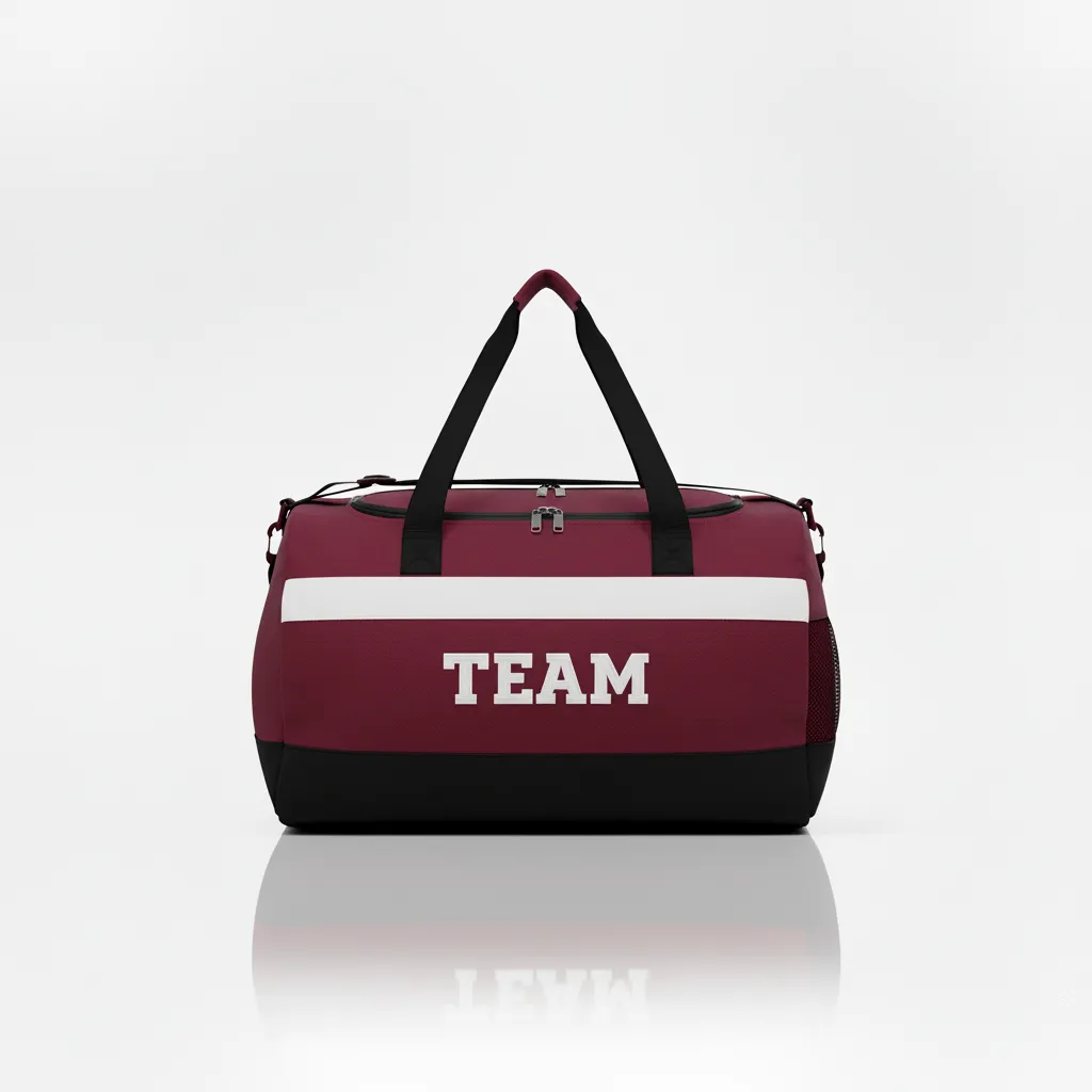Custom Wrestling Duffle Bag - Burgundy, White - Duffle Bag Contrast Stripe - Front View - HAMCO Sports Inc.
