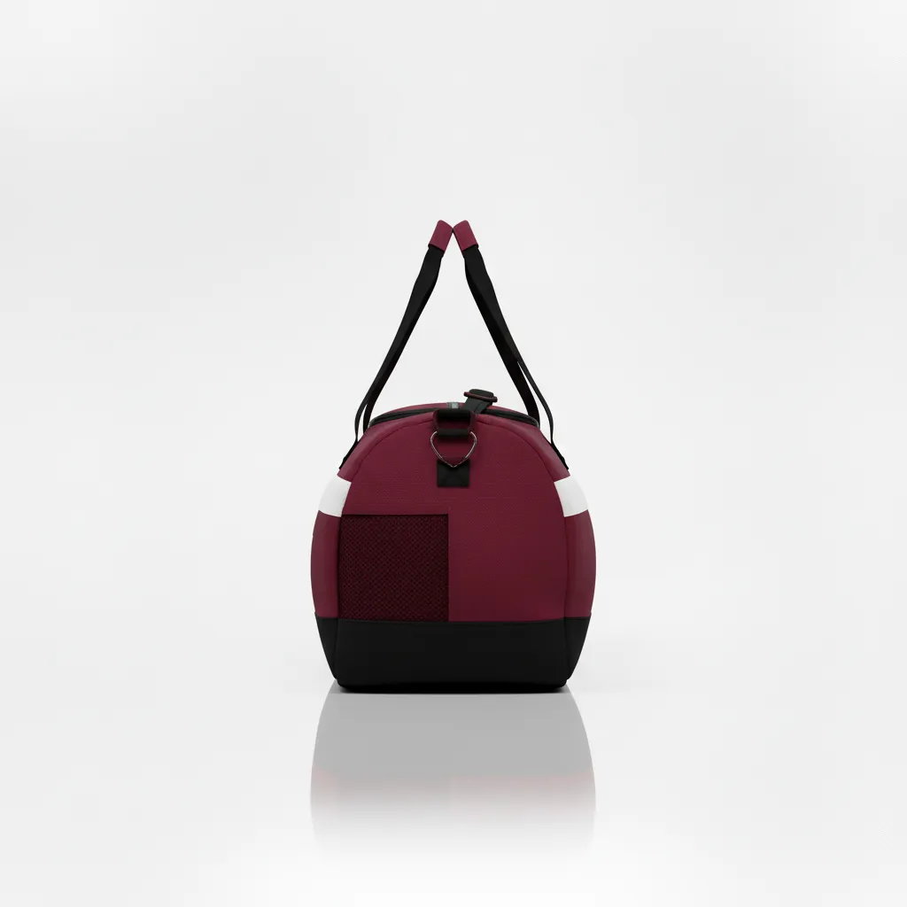 Custom Wrestling Duffle Bag - Burgundy, White - Duffle Bag Contrast Stripe - Side View - HAMCO Sports Inc.