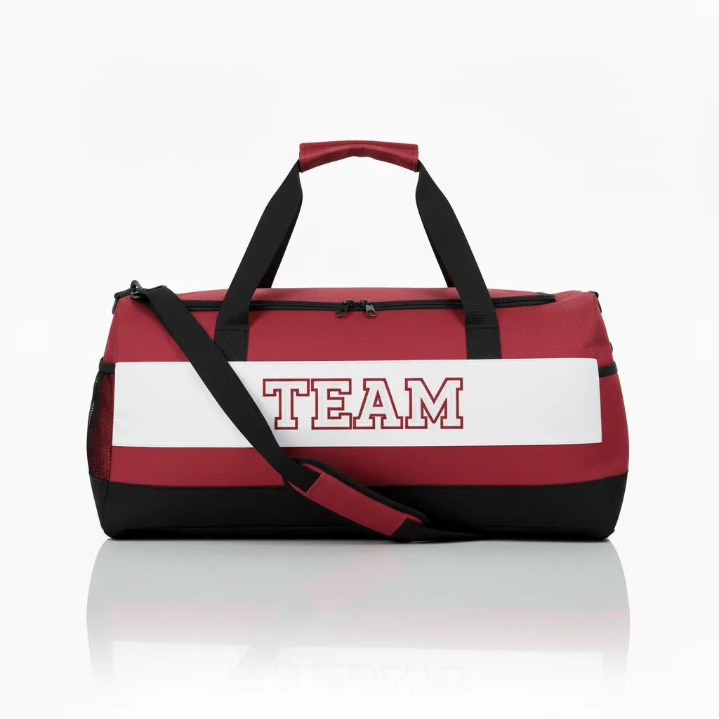 Custom Wrestling Duffle Bag - White - Duffle Bag Cardinal Contrast Stripe - Side View - HAMCO Sports Inc.