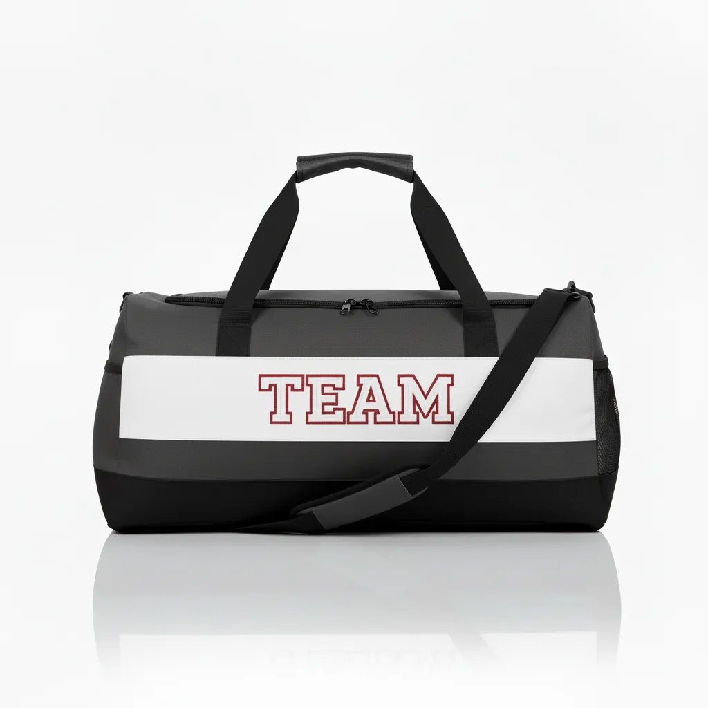 Custom Wrestling Duffle Bag - Red - Duffle Bag Charcoal Side Panel - Front View - HAMCO Sports Inc.