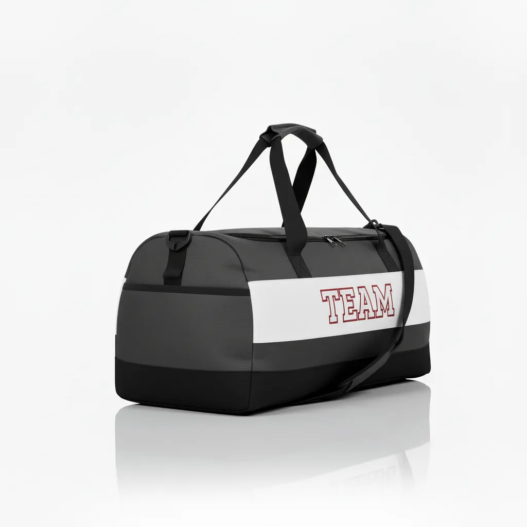Custom Wrestling Duffle Bag - Red - Duffle Bag Charcoal Side Panel - Side View - HAMCO Sports Inc.