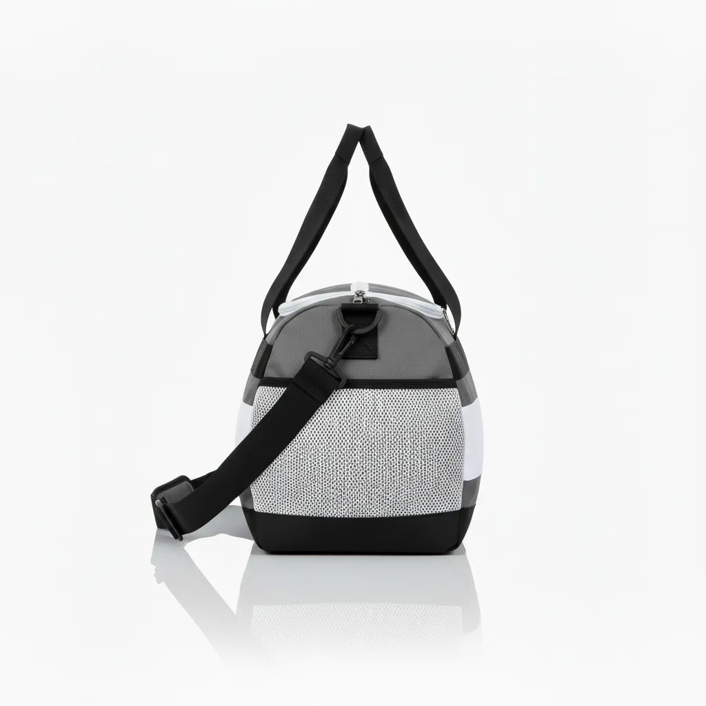 Custom Wrestling Duffle Bag - White - Duffle Bag Charcoal Contrast Stripe - Side View - HAMCO Sports Inc.