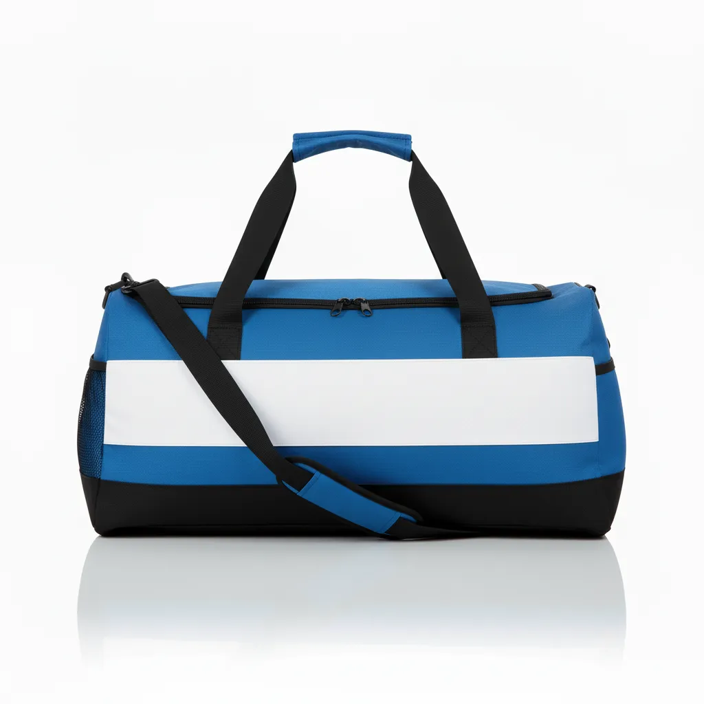 Custom Wrestling Duffle Bag - Blue, White - Duffle Bag Columbia Side Panel - Back View - HAMCO Sports Inc.