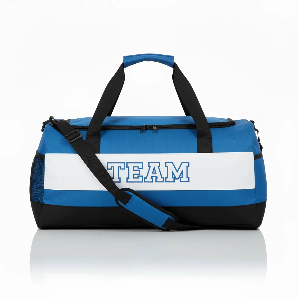 Custom Wrestling Duffle Bag - Blue, White - Duffle Bag Columbia Side Panel - Side View - HAMCO Sports Inc.
