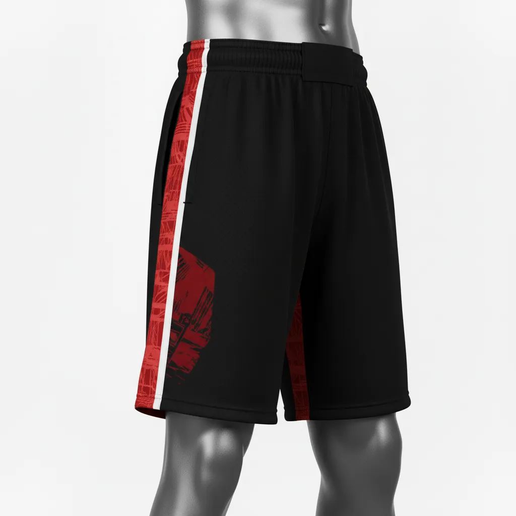 Custom Wrestling Fight Shorts - Black, Red - Fight Shorts Panel - Back View - HAMCO Sports Inc.
