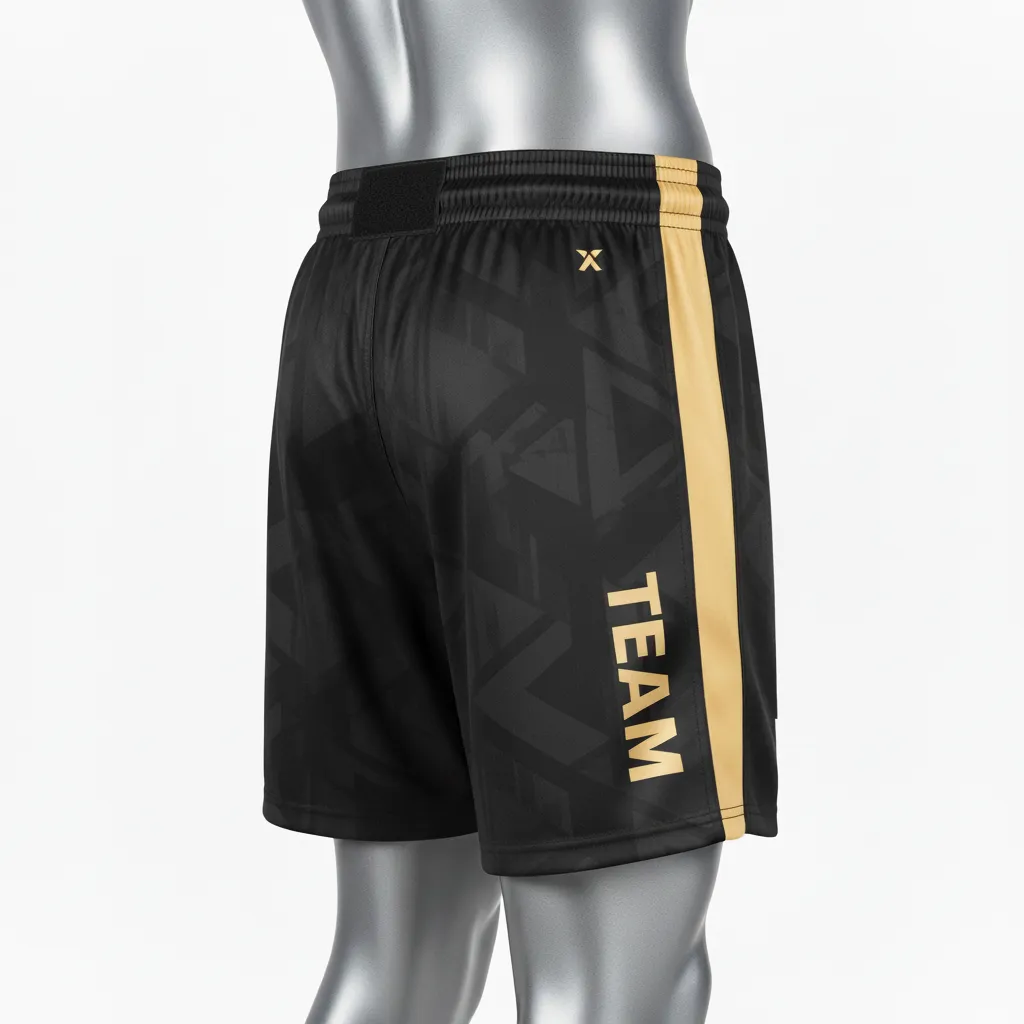 Custom Wrestling Fight Shorts - Black, Gold - Fight Shorts Vegas Stripe - Side View - HAMCO Sports Inc.