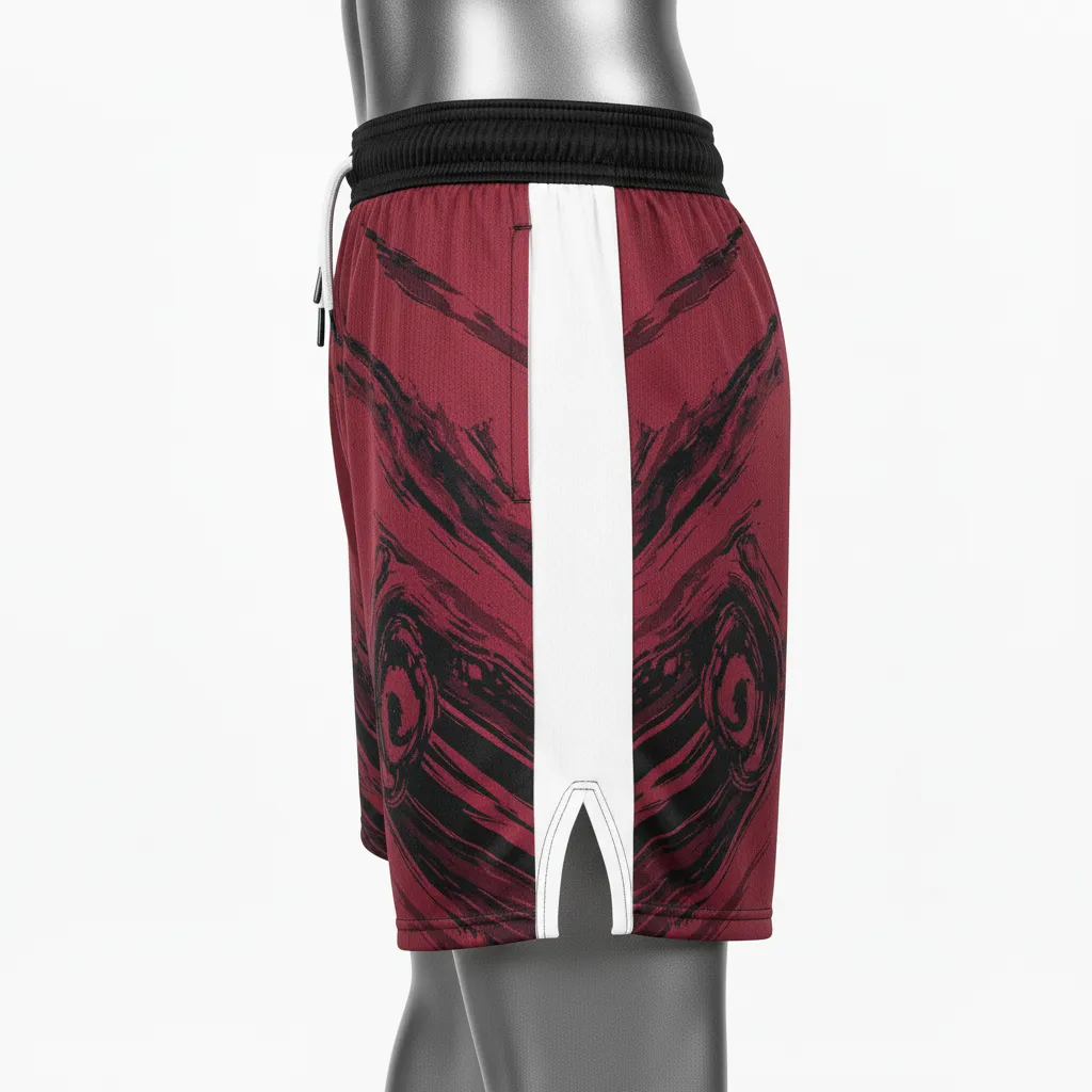 Custom Wrestling Fight Shorts - Burgundy, White - Fight Shorts Panel - Back View - HAMCO Sports Inc.