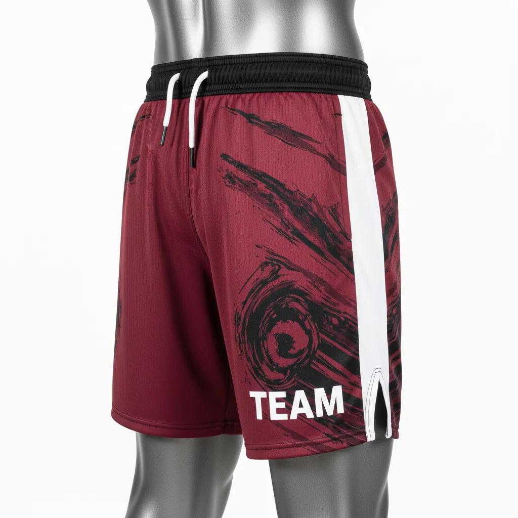 Custom Wrestling Fight Shorts - Burgundy, White - Fight Shorts Panel - Front View - HAMCO Sports Inc.