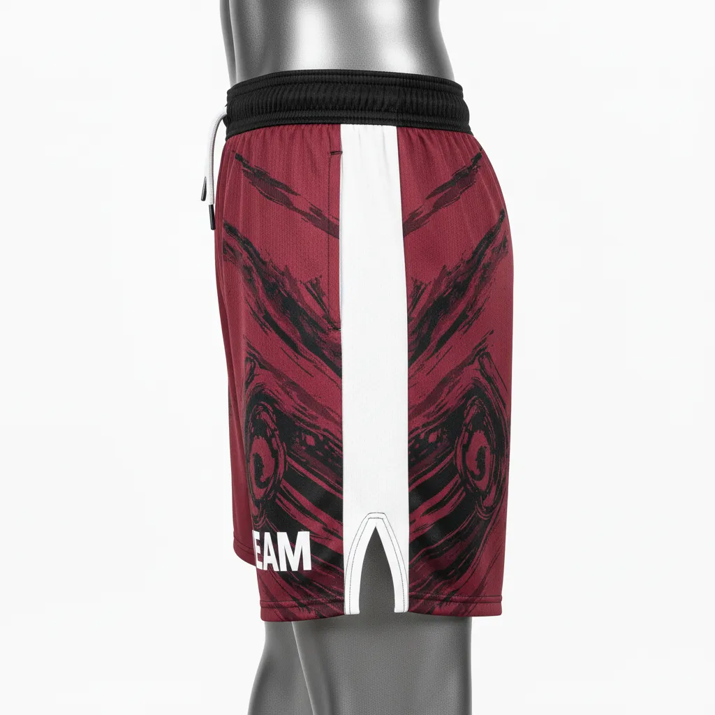 Custom Wrestling Fight Shorts - Burgundy, White - Fight Shorts Panel - Side View - HAMCO Sports Inc.