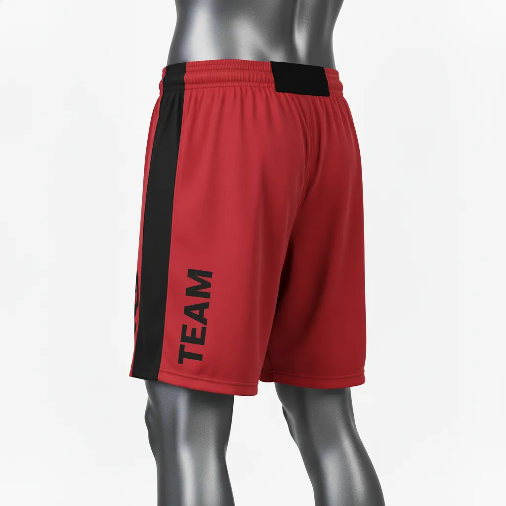 Custom Wrestling Fight Shorts - Black - Fight Shorts Cardinal Panel - Side View - HAMCO Sports Inc.